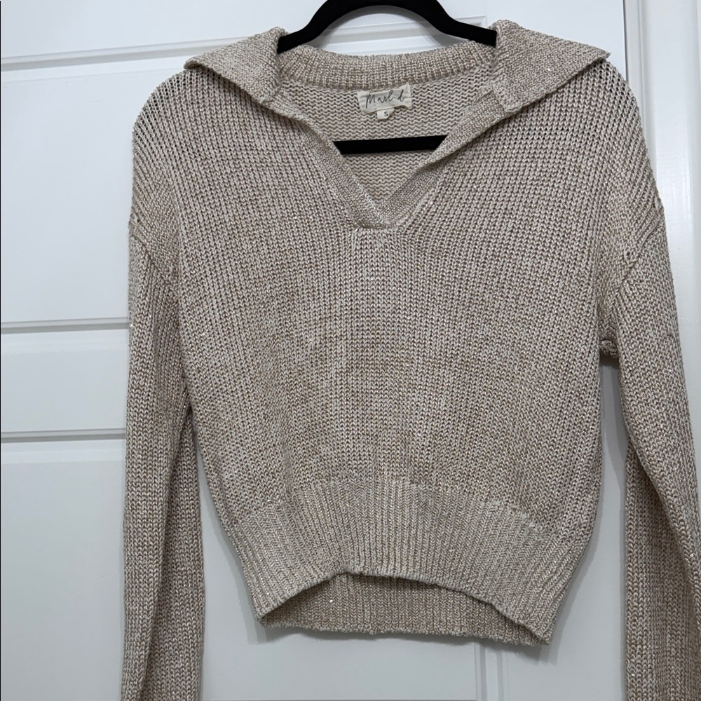 Women’s Marled Champagne w sparkle V-Neck Sweater small